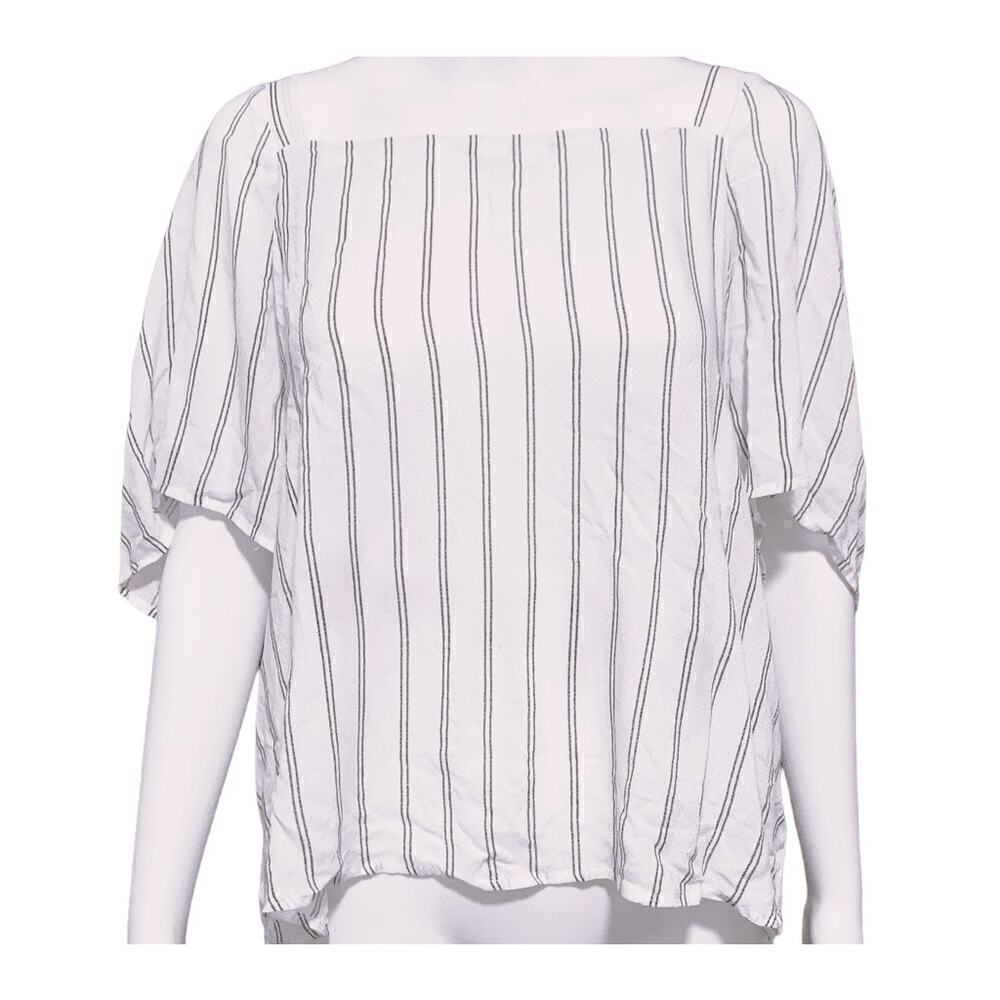A New Day Women's Size Large Blouse White Black Striped Shirt Lightweight Top